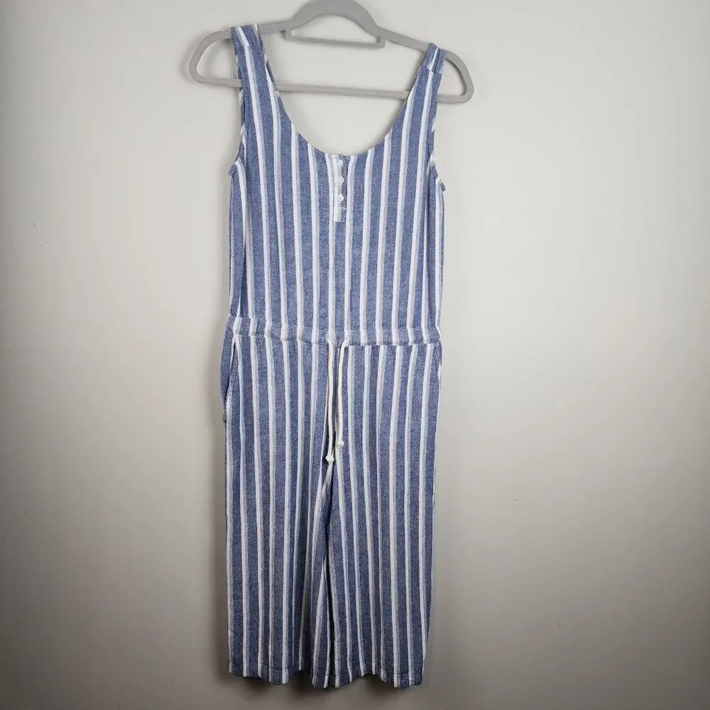Anthropologie Cloth & Stone Size S women Blue Striped Cropped Wide Leg Jumpsuit